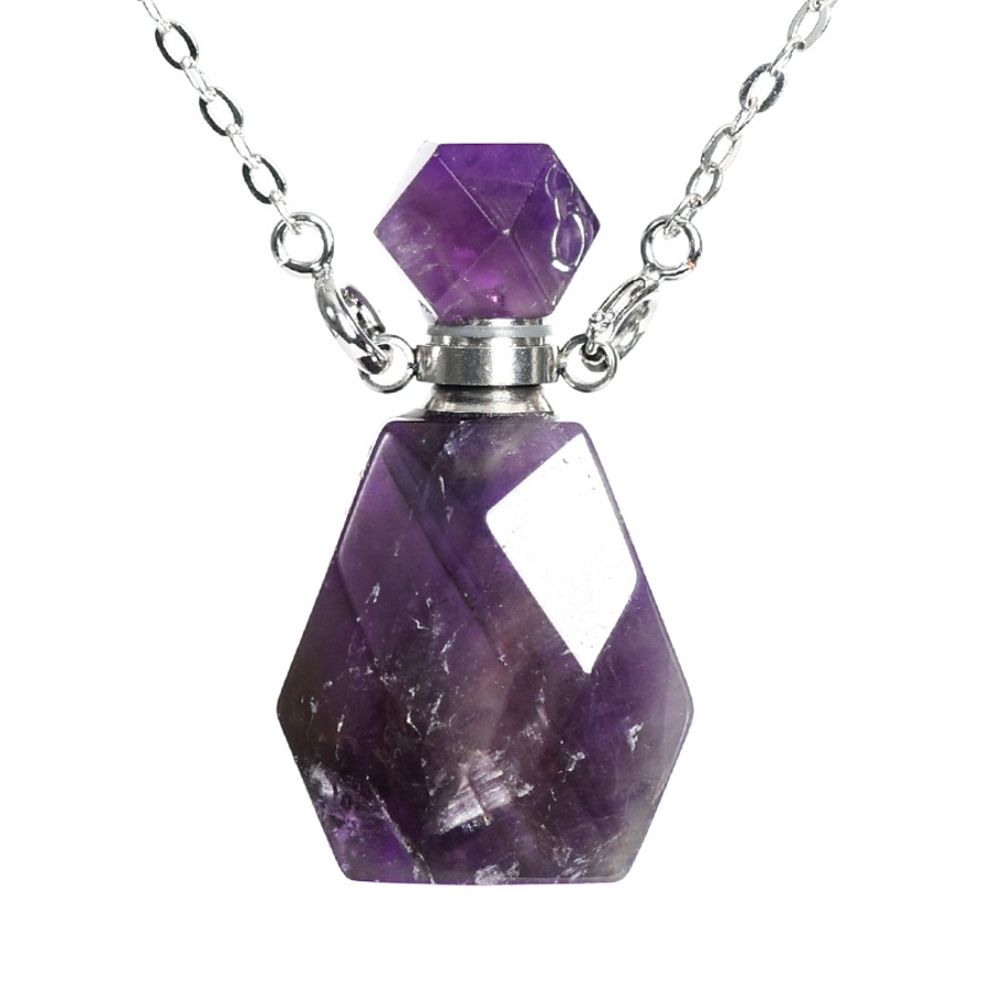 Crystal Natural Stone Perfume Bottle Pendant Necklace